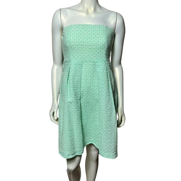 J.Crew Mint Green Textured Strapless Dress Geometric Lattice Pattern Size 6 - Picture 2 of 6